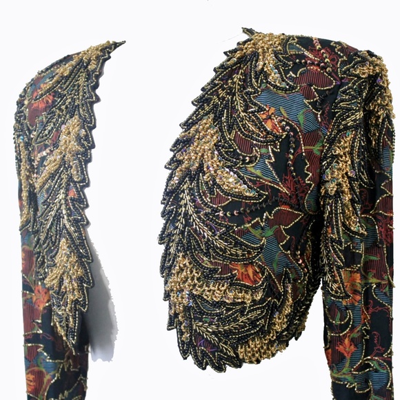 Jasdee Vintage Bolero Jacket HandWork,BeadSequins & HandPrint On Silk Style 2020